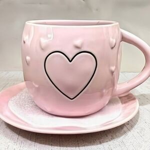 NEW Rae Dunn Valentine's Day Embossed Heart Cup and Saucer